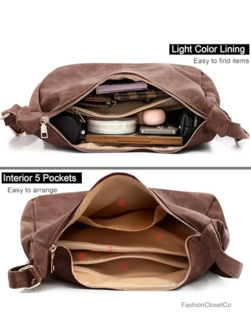 Vegan Leather Slouchy Hobo Bag Crossbody Shoulder Purse Large Tote
